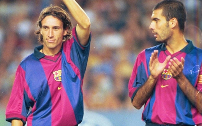 Guardiola và Alfonso Perez thời còn khoác chung một màu áo