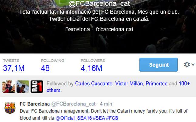Trang Twitter của Barça bị hack